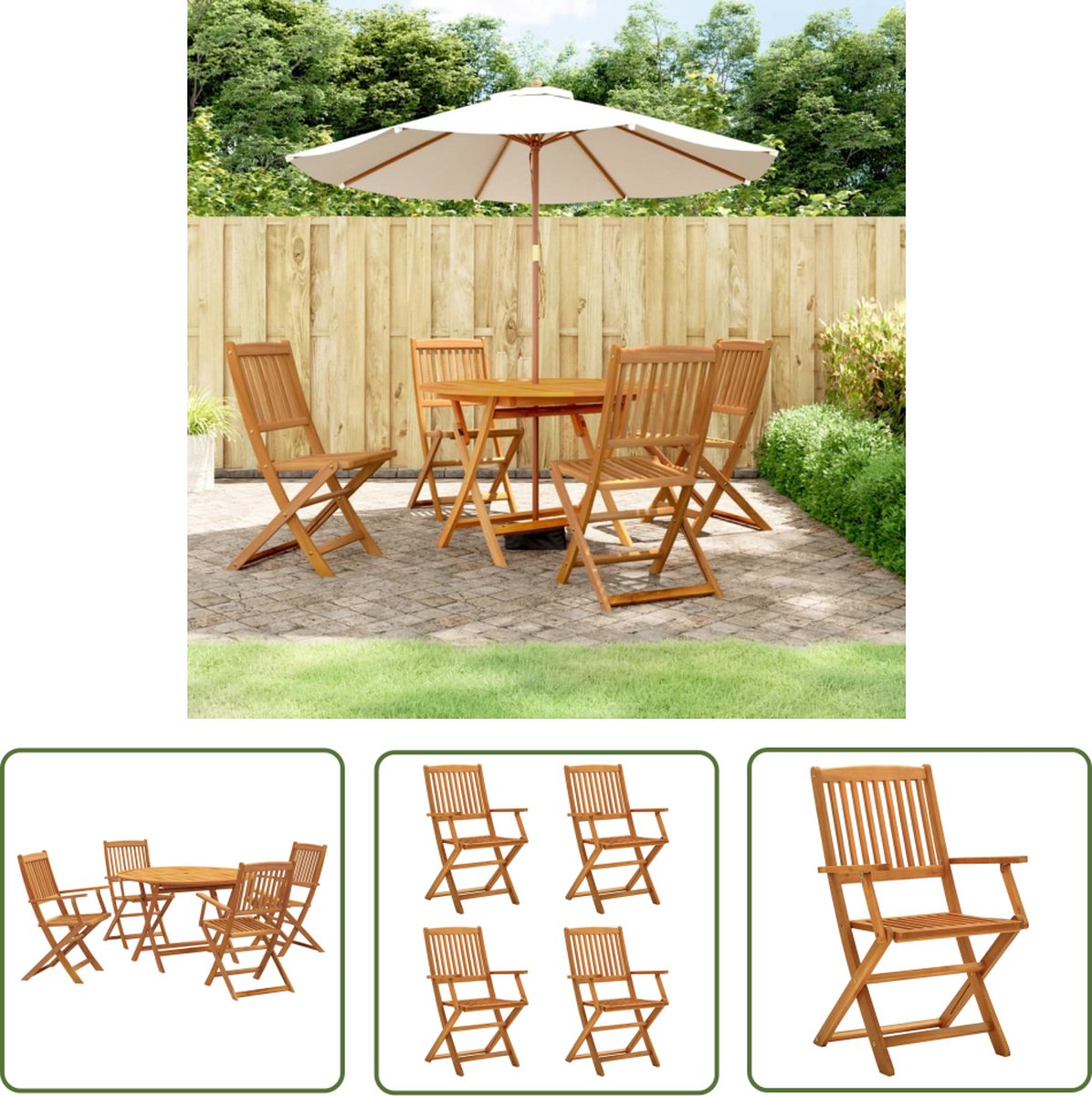 The Living Store 5-delige Eethoek massief acaciahout - Eetkamerstoel - Tuinset - Acacia Hout - Buitentafel - Terrasmeubels