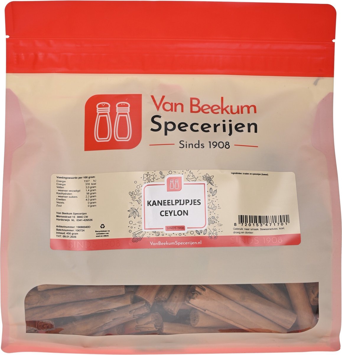 Goedkoopste Van Beekum Specerijen - Kaneelpijpjes Ceylon - 450 gram (hersluitbare stazak