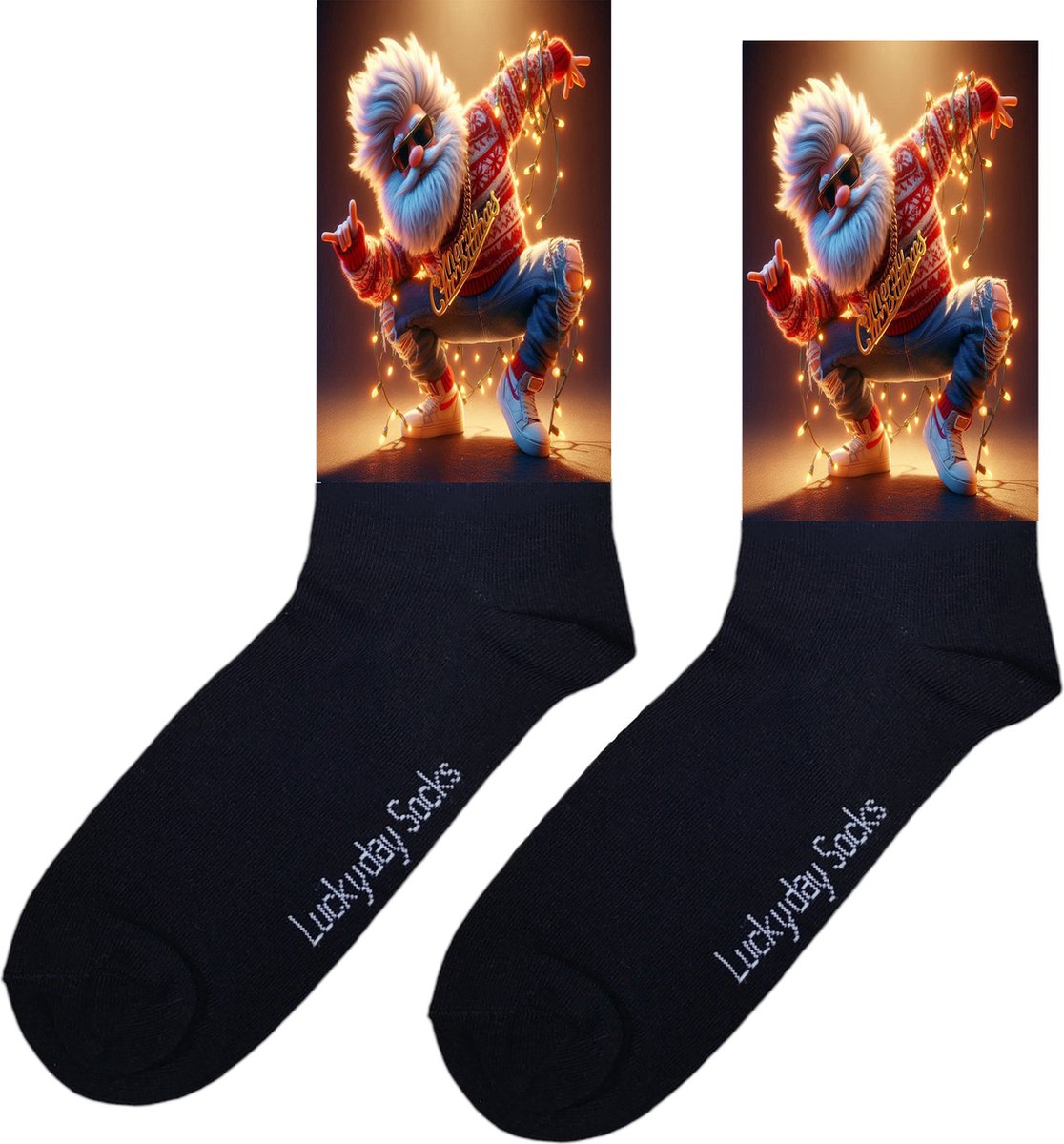 Kerstman Dep - breakdance - dans sokken - Verjaardag cadeau - Grappige sokken - Kerst sokken - Leuke sokken - Vrolijke sokken - Luckyday Socks - Kerst Cadeau sokken - Sokken waar je vrolijk van wordt - Maat 42-47
