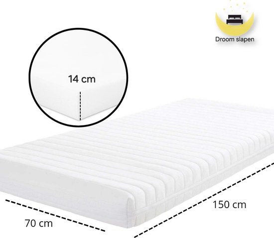 Matras 70x150 14 cm dik - Koudschuim baby matras - Kindermatras 70x150 - Medium hardheid - Anti allergie - afritsbare hoes