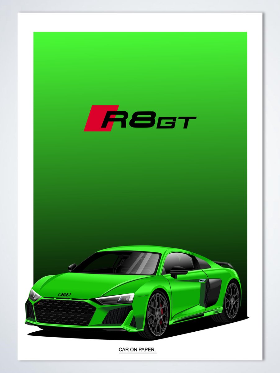 Poster Audi R8 GT Groen 60 x 42 cm (A2) - Autoposter - Poster Kinderkamer - Auto Wanddecoratie