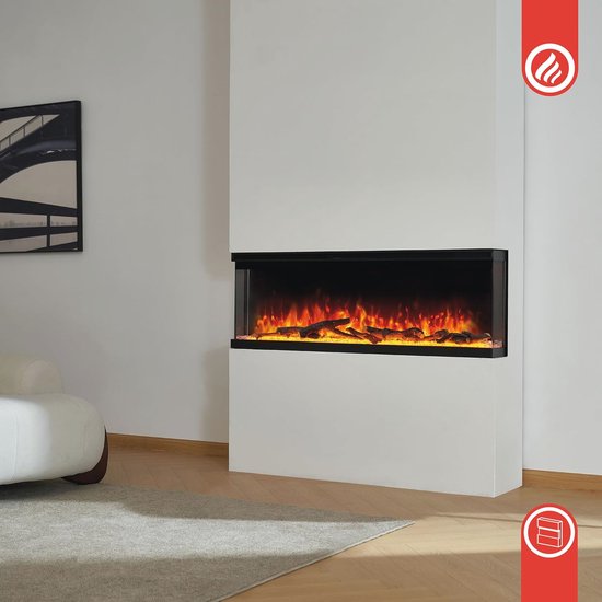 COSTWAY 45,7 cm elektrische open haard 750W/1500W, elektrische haard met afstandsbediening, 7 realistische vlamkleuren, 5 instelbare helderheidsniveaus, 8-uurs timer, inbouwhaard wandmontage