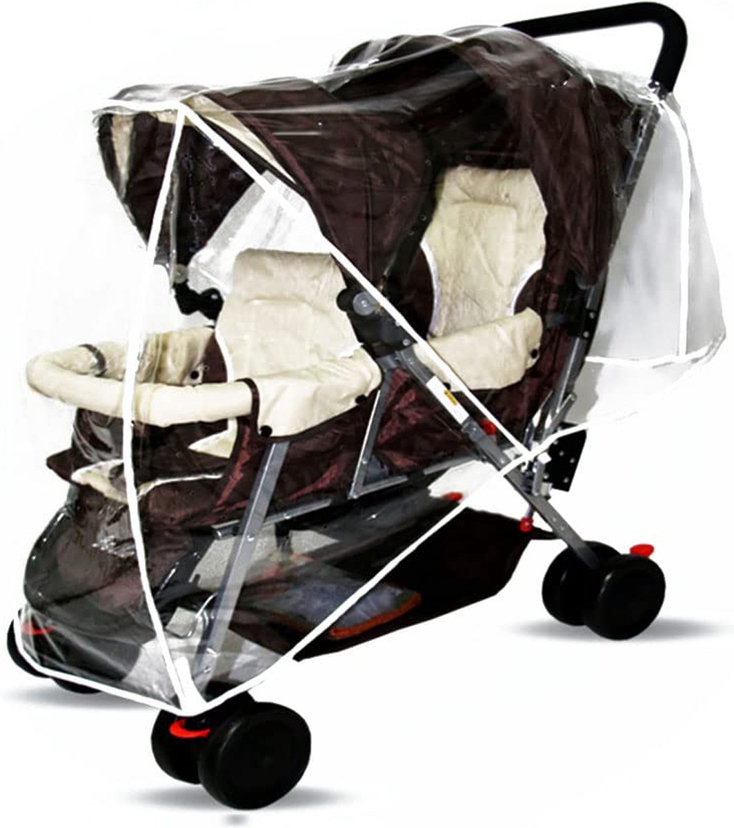 Kinderwagenregenhoes - universeel - kinderwagenaccessoire - babyweerbescherming - PVC - wind- en waterdicht - beschermt tegen stof en sneeuw - naast elkaar - voor windventilatie - Regencover