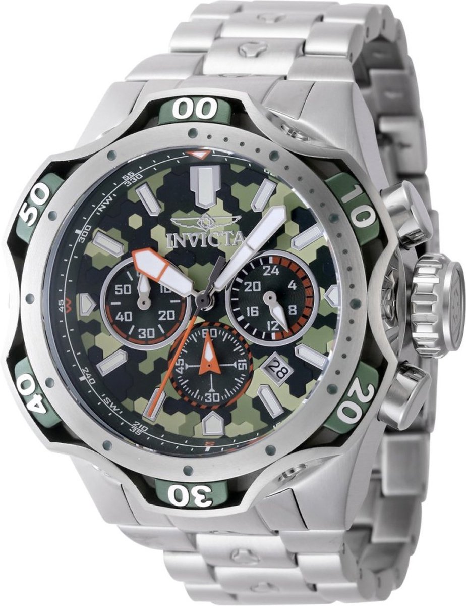 Invicta Venom 47755 Heren Horloge - Waterdicht - Analoog - Quartz Uurwerk - Roestvrij Staal met groene Wijzerplaat - 52mm