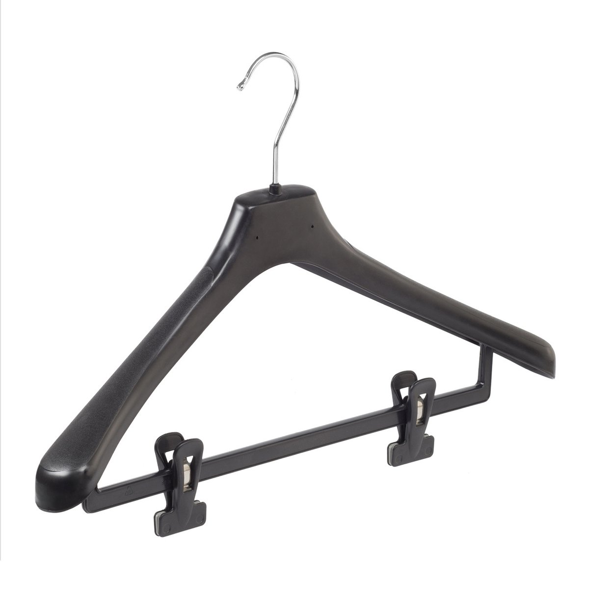 De Kledinghanger Gigant - Mantelhanger - Kostuumhanger - Jassenhanger - Volwassenen - LX45 - 10 Stuks - Kunststof - Zwart - Gebogen Model - Schouderverbreding 4,2 cm - Anti-slip Knijpers - 45 cm - Kledinghanger - Kleerhanger - LX-Serie