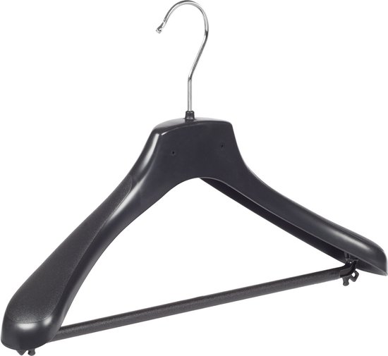 20 Stuks Kledinghangers - Brede Kunststof Jassenhangers 45 Cm Met 360° Draaibare Haak, Zwart