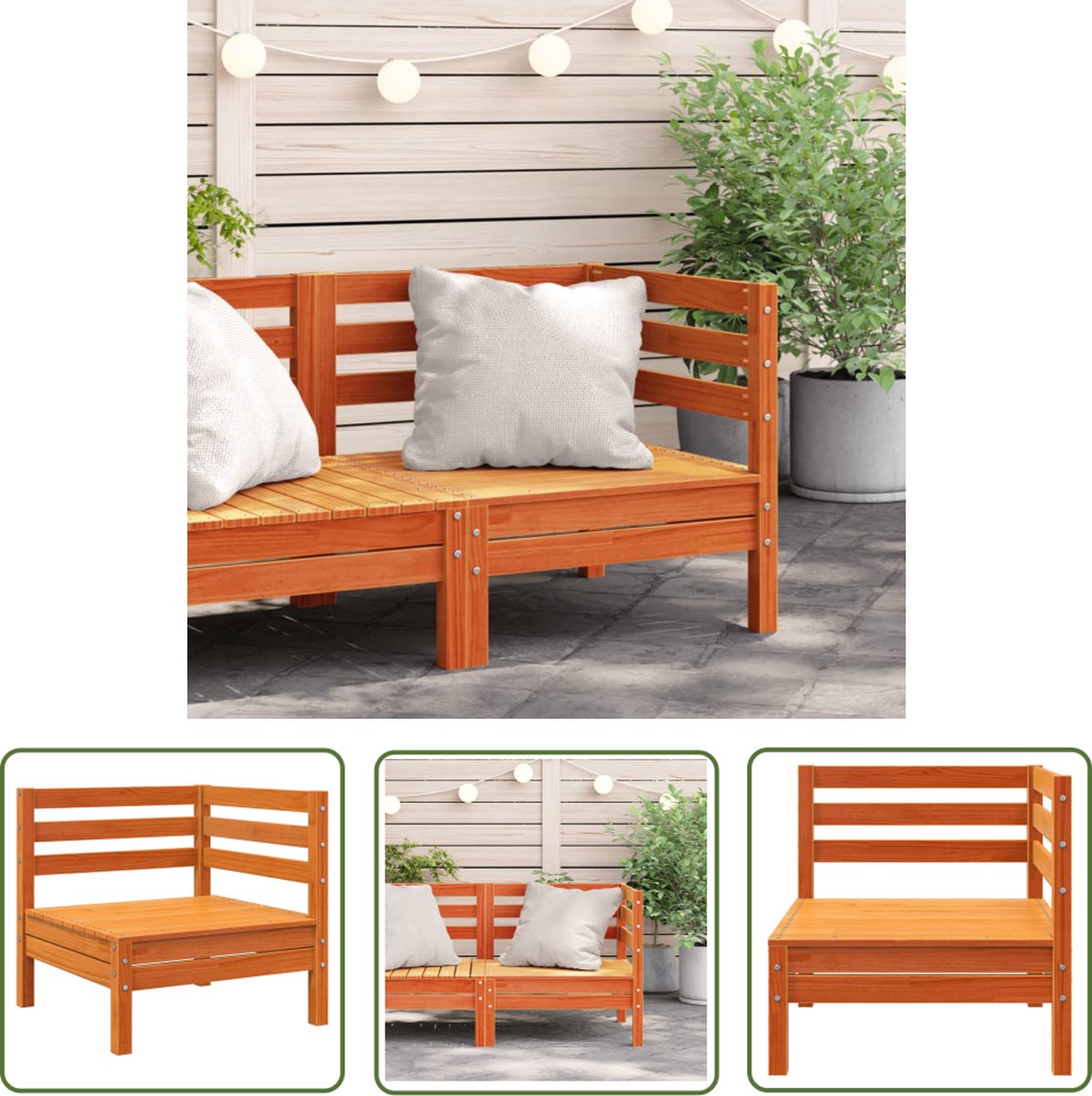 The Living Store Tuinhoekbank massief grenenhout wasbruin - Tuinbank - Grenenhout - Outdoor Furniture - Lounge Set - Balkonset