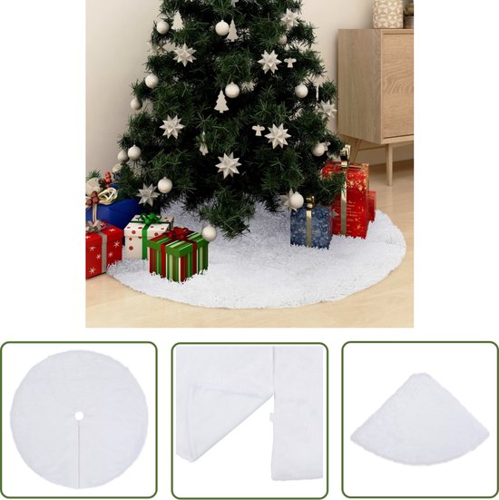 vidaXL Kerst Decoratie - Kerstboomrok - Kerstboomrok 90 cm kunstvacht wit - Kerstversiering - Kunstleder - Kerstboomhoes
