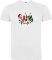 Wit T-Shirt met “Kleurrijke MAMA Claus Kerst “ Print Full Color Maat S