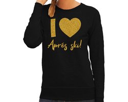 Bellatio Decorations Apres ski sweater dames - I love Apres ski - zwart - glitter goud - wintersport L