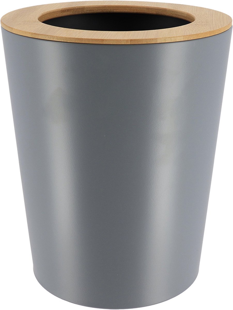 Goedkoopste Tendance Badkamer prullenbak/afvalbak 103 series - grijs - 5 liter - 20 x 25 cm - metaal/bamboe hout