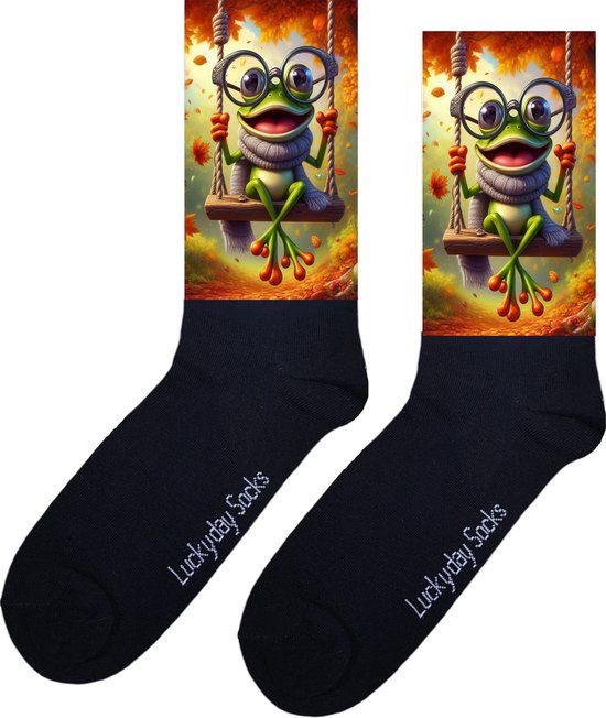Kikker sokken - Verjaardags cadeau - Opkikker - grappige sokken - Print sokken - vrolijke sokken - valentijn cadeau - Kerstcadeau - Kerstkado - leuke dames en heren sokken - moederdag - vaderdag - Sokken waar je vrolijk van wordt - Maat 37-44