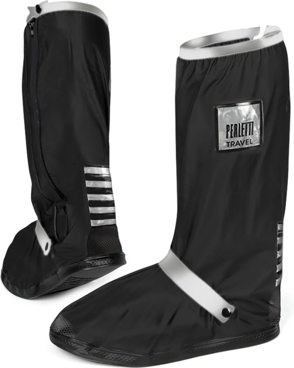 Zwart met reflecterende band hoge regenoverschoenen (Shoe Cover) van Perletti S