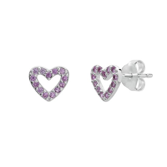 Lucardi Kinder Silver Clous d'oreilles pour enfants coeur zircone rose - Boucles d'oreilles - Argent 925 - Couleur argent