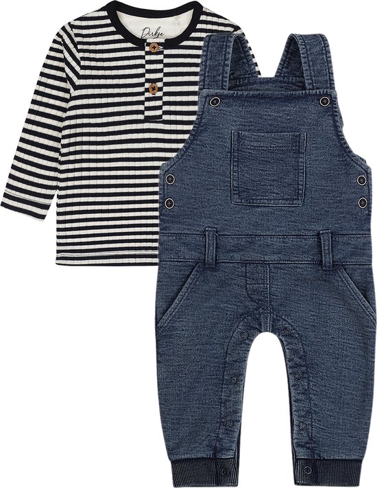 Foto: Dirkje bio basic kledingset 2delig tuinbroek blue jeans baby t shirt ls organic cotton maat 86