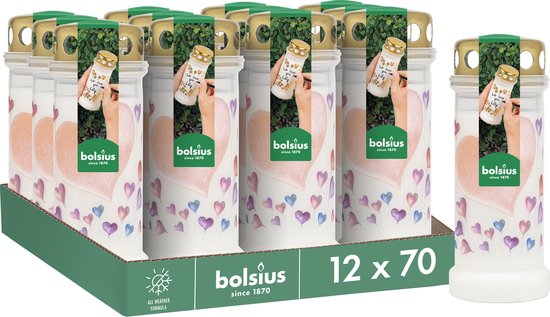 Bolsius - Herdenkingslicht - Wit met Ballonnen Print - 12 stuks - 70 branduren - 3 Dagen