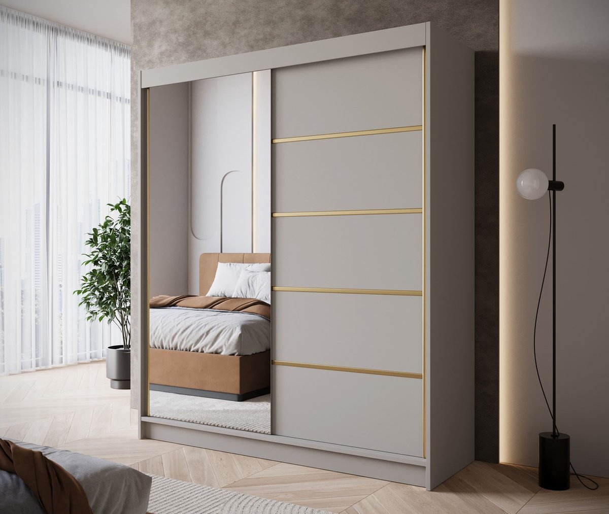 MEUBELLA Kledingkast Eagle - Beige - 180 cm - Met spiegel
