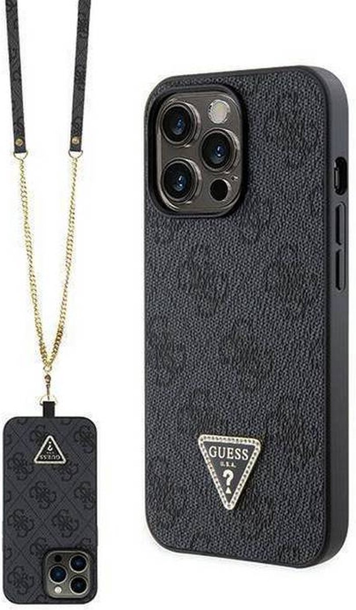 Guess 4G Triangle Crossbody Case - Apple iPhone 13 Pro Max (6.7") - Zwart