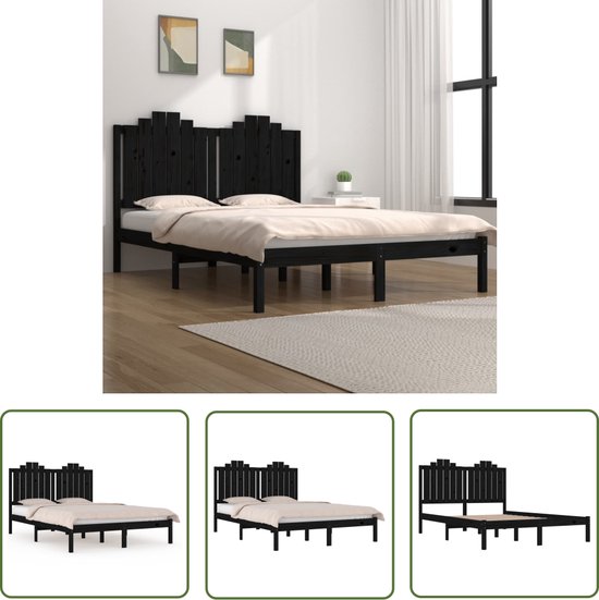 The Living Store Cadre de lit en bois de pin massif noir 140x190 cm - Cadre de lit - Encadrements de lit - Lit double - Lit - Lits - Conversion de lit - Lit double - Cadre - Cadre de lit - Lit bébé - Cadre de lit en bois