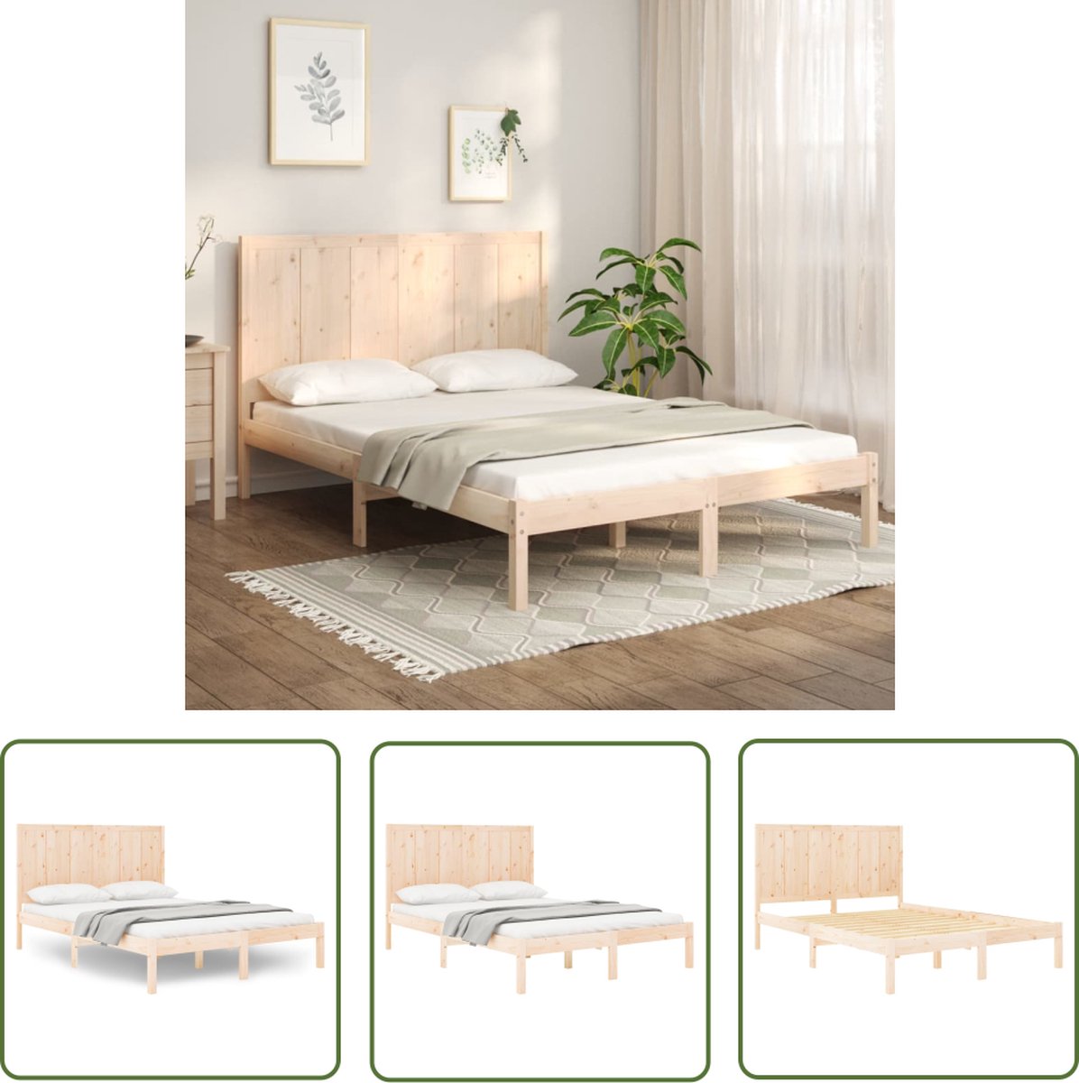 The Living Store Bedframe Massief Grenenhout - Modern Design - 195.5 x 145.5 cm - Geschikt voor Matras 140 x 190 cm - Montage Vereist