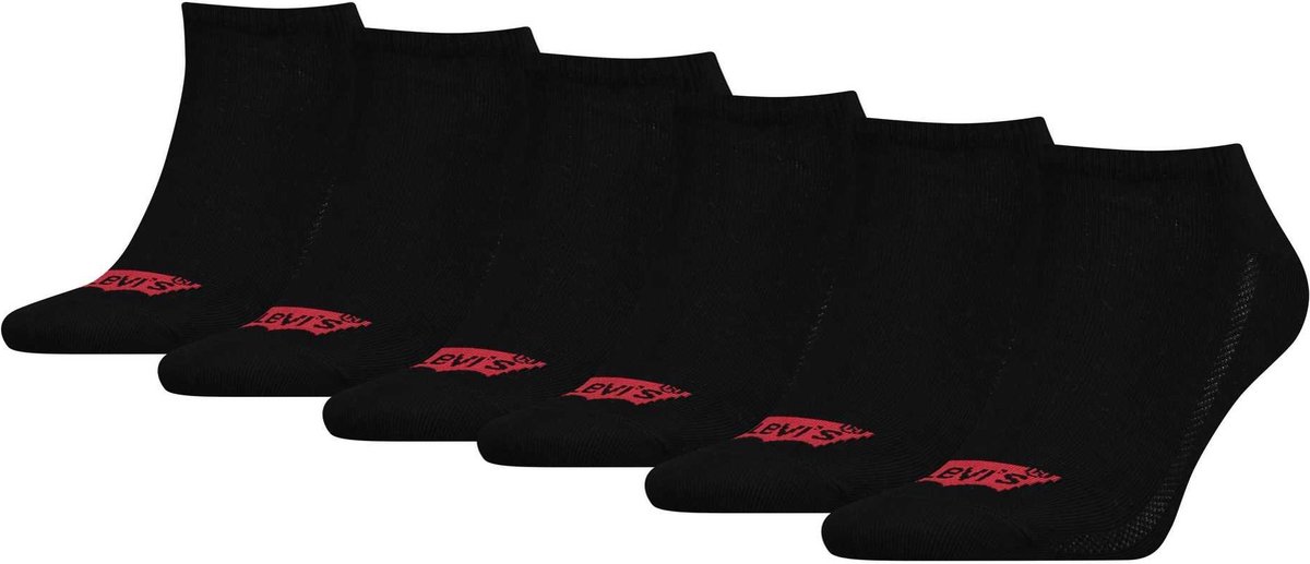 Levi’s unisex 6P sneakersokken batwing logo Zwart