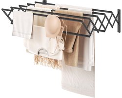 Opvouwbare kledingluchter - wandmontage kledingrek - intrekbare handdoekhouder - badkamer handdoekenrek - droogrek voor binnen - opvouwbaar sterk metaal - zwart L - ruimtebesparend - duurzaam