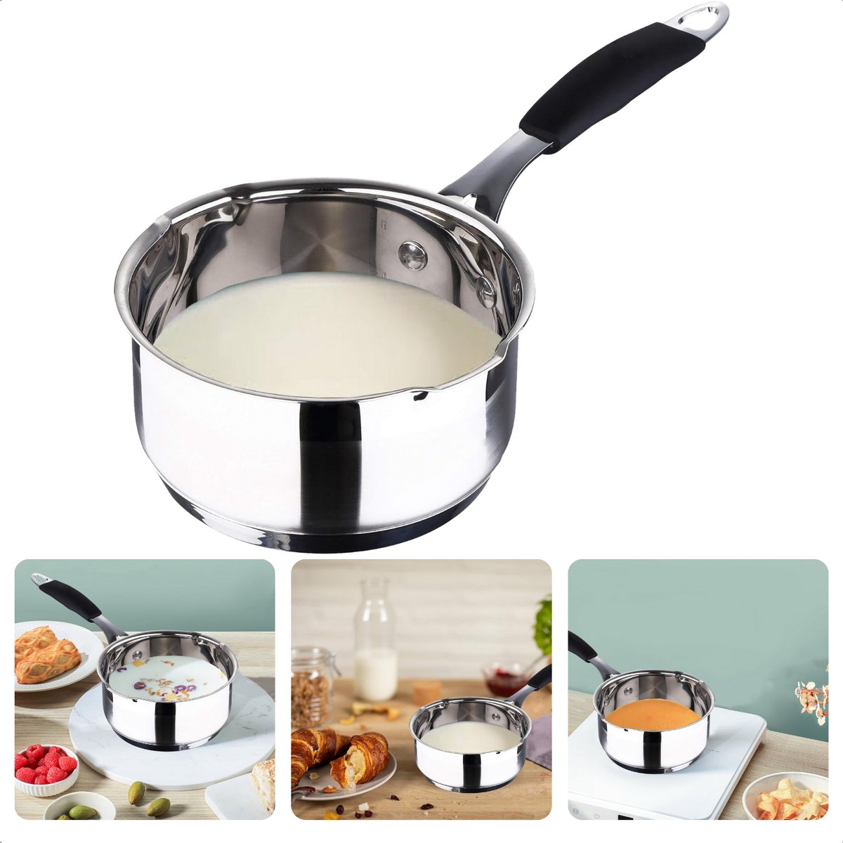 RVS Steelpan Inductie - Sauspan - Soeppan - Steelpan - 1.3L - Met Schenktuit en Siliconen Handvat - Inclusief EBOOK van Merkloos / Sans marque