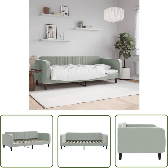 The Living Store Canapé-lit - velours - 223 x 100 x 75 cm - gris clair