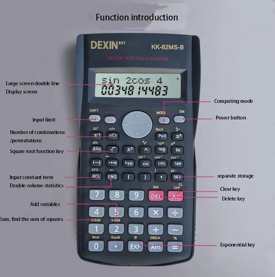 Wetenschappelijke Wiskunde Calculator - Rekenmachine Met LCD Scherm - Zwart