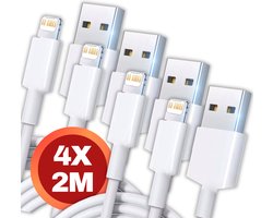 USB naar Lightning Kabel - 4 stuks - 2 meter - Wit - Geschikt voor iPhone 14 / 14 PRO / 14 MINI / 14 PRO MAX / 13 / 13 PRO / 13 MINI / 13 PRO MAX / 12 / 12 PRO / 12 PRO MAX / 11/ 11 PRO (MAX) / XS / XR/ X / 8 / 8+/ SE / USB-A Lighting kabel