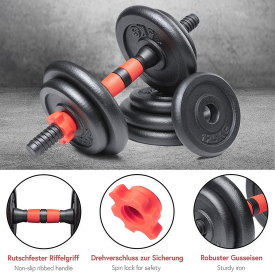 MOVIT Ensemble d'haltères courts PRO 2 pièces, haltères en fonte, 20kg