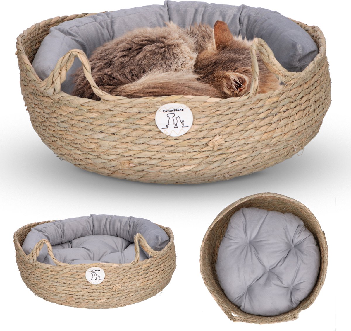 Rotan Kattenmand met Zacht Kussen – Comfortabel & Duurzaam – Voor Kat of Kleine Hond - 44 x 44 cm - Harmony Baskets