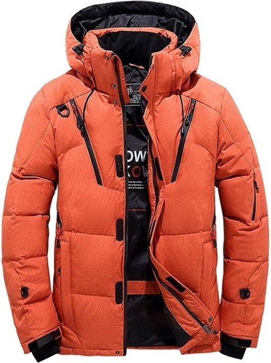Winterjas - Heren winterjas - Outdoor - Puffer jas - Capuchon - Wintersport - Herfst - Winddicht - Winterjassen - Windjack - Maat M - Oranje