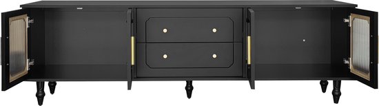 Lahoomu Lowboard 177cm - TV-Schrank Retro Mit Goldgriffen & Glastüren