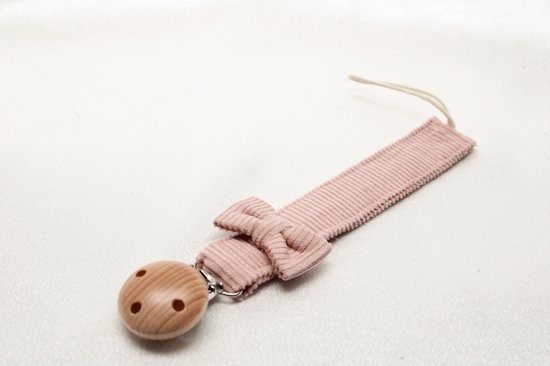 Speenkoord strik - katoen - roze kleur - houten knop - fopspeen - accessoires baby - speenketting - baby - kraamcadeau - rib stof - speenkoord meisje van Little Lann. — afbeelding 2