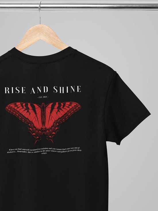 Chemise - Rise and Shine - Wurban Wear | Chemise drôle | Vêtements de Merk | T-shirt unisexe | outfit Techno | chemise de sport | Tee-shirt de Merk | Streetwear | Chemise papillon | Chic décontracté | Noir