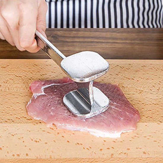 AMOTANG Premium vleeshamer roestvrij staal vaatwasmachinebestendig 26,5 cm, schnitzelklopper roestvrij staal, dubbelzijdige vleeshamer van 304 roestvrij staal voor schnitzelsteaks, incl. gratis