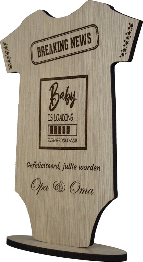 Opa en oma - gepersonaliseerde houten wenskaart - kaart van hout - geboorte - luxe uitvoering met eigen namen
