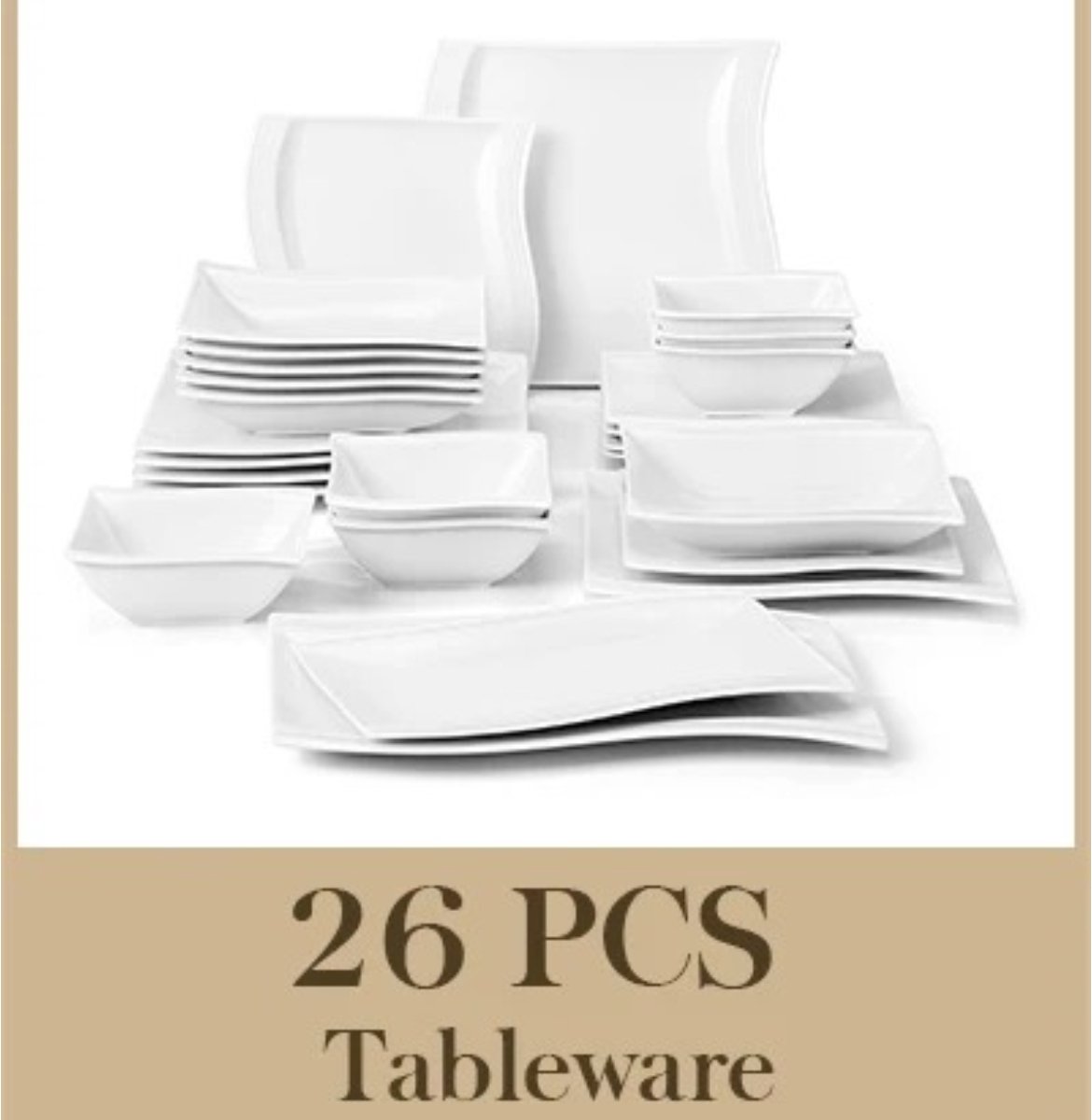 EliteNest® - Serviesset - 26-delig - Vierkant Wit Porselein - Diner-, Soep-, Dessertborden & Kommen - Modern Design - Voor Elke Gelegenheid
