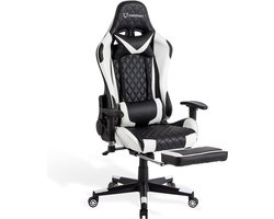 FOXSPORT verstelbare gaming chair - PC-bureaustoel met voetsteun - hoogte en helling verstelbaar - met hoofdsteun en lendensteun - gamingstoel voor kantoor - Wit
