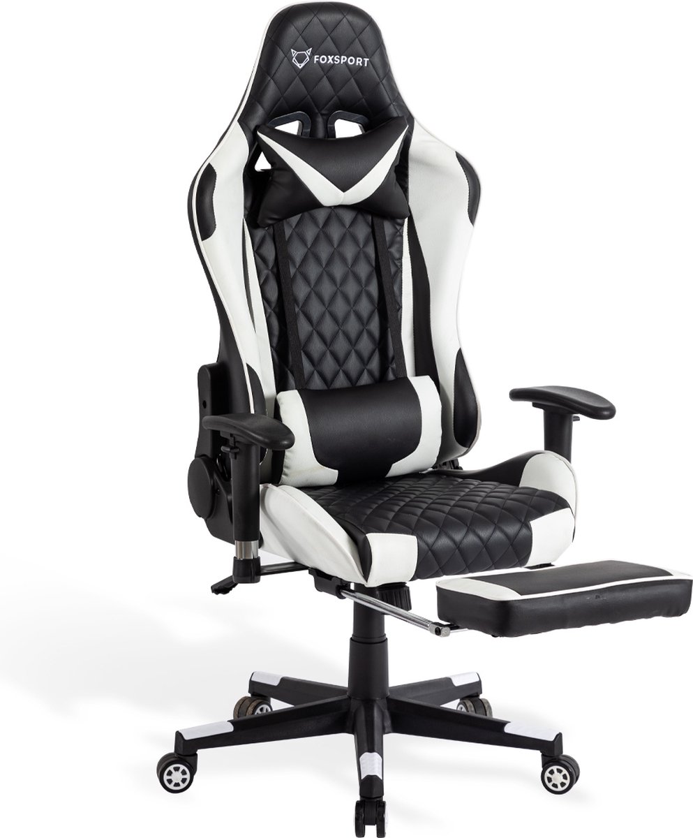 FOXSPORT Gamestoel met voetsteun - Ergonomisch - Verstelbaar - Met lendensteun en hoofdsteun - Racing - Gaming Chair - Bureaustoel - Zwart / Rood