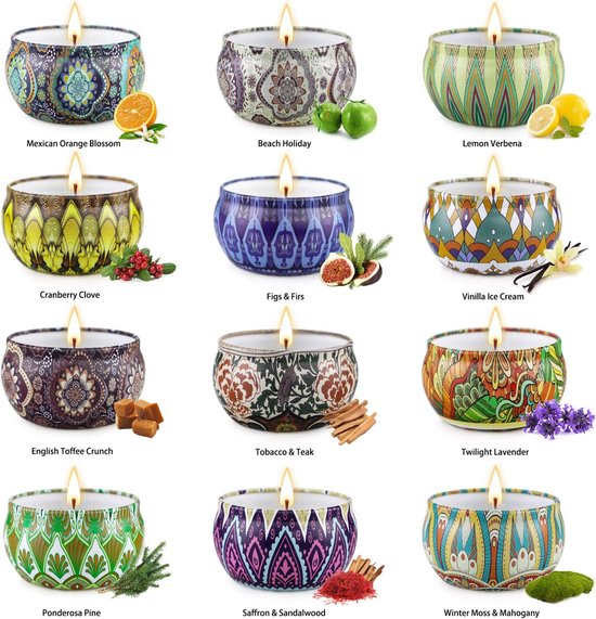 Geurkaarsen voor dames - 12 stuks - geurkaarsen voor thuis - bedankjes - bruiloften - kerstdecoraties in dozen met deksel [Energieklasse A+++]