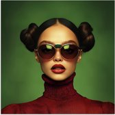 Poster 30x30 cm - Vrouw - Groen - Bril - Aesthetic - Modern - Posters - Kamer decoratie - Wanddecoratie woonkamer - Muurdecoratie slaapkamer