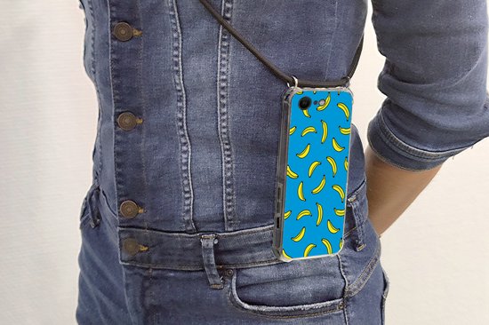 Coque de téléphone compatible avec iPhone SE 2020 - Bananes - Jaune - Blauw - Imprimé - Siliconen - Bandoulière - Coque arrière avec cordon - Coque de téléphone avec cordon - Coque avec corde Coque de téléphone