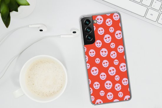 Coque de téléphone compatible avec Samsung Galaxy S22 Plus - Smiley - Motif - Hartjes - Rouge - Rose - Coque de téléphone en Siliconen Coque de téléphone