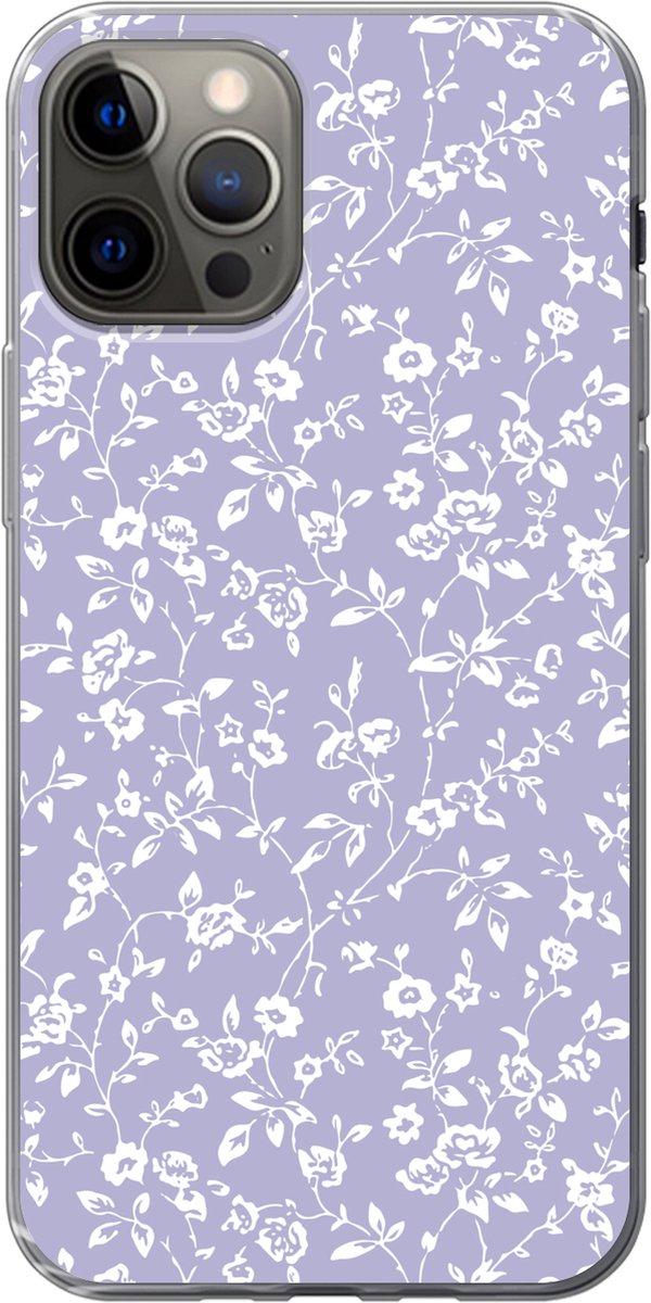 Telefoonhoesje Geschikt voor iPhone 13 Pro hoesje - Bloemenpatroon - Paars - Wit - Bloemen - Siliconen Telefoonhoesje Telefoonhoesje