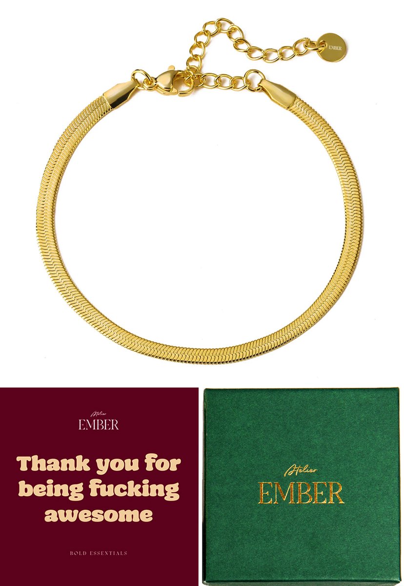 Atelier Ember - Gifset - Armband Dames Schakel Handgemaakt - Awesome - Nikkelvrij - 19CM+1.5CM - Luxe Groene Sieradendoos Cadeauset - Huwelijkscadeau - Verjaardag Cadeau Vrouw, Moeder, Mama, Vriendin - Geschenkset - Cadeautje voor haar