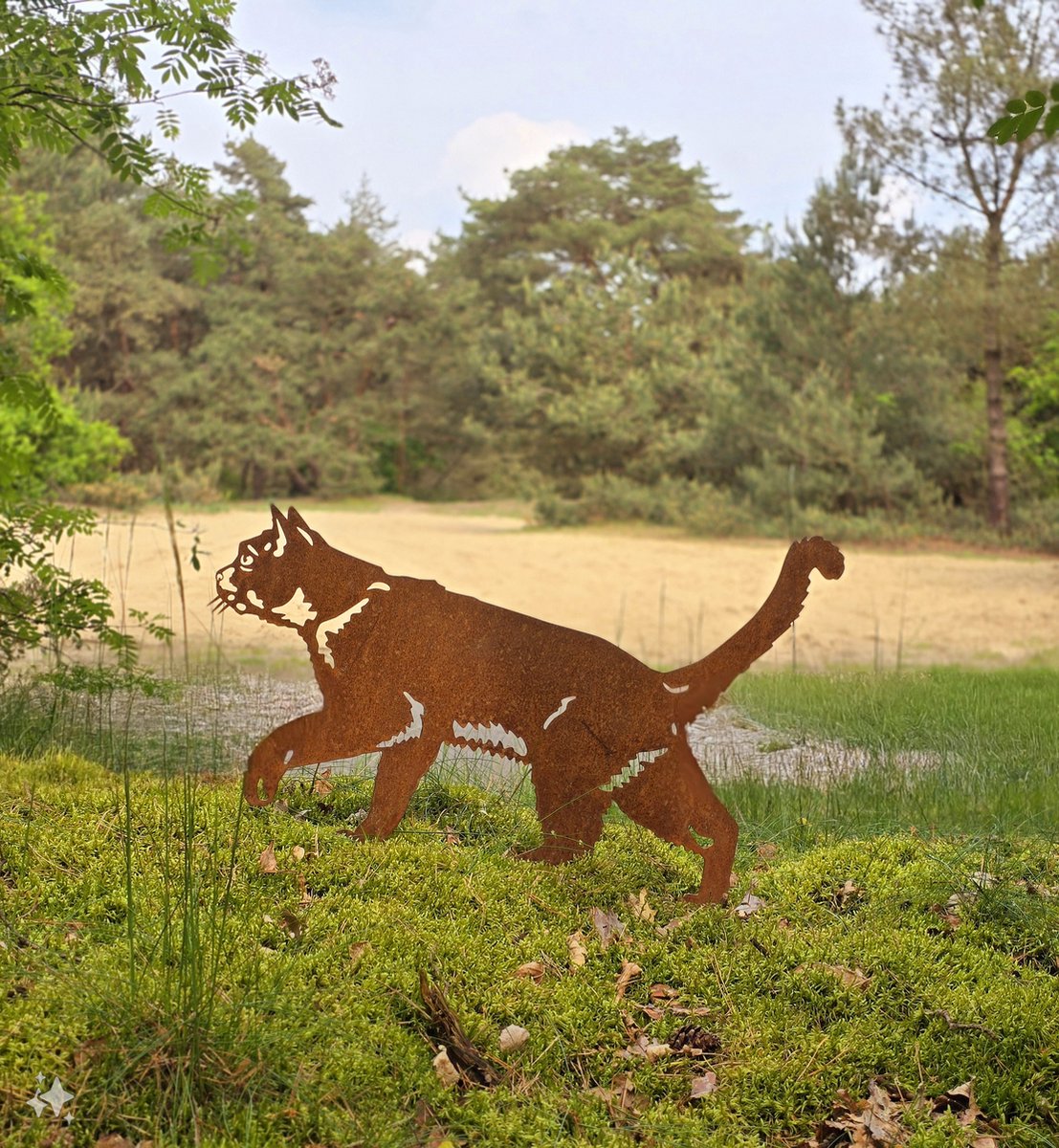 Metalendier - Tuinbeeld - Kat - Poes - Cortenstaal - 66 x43 - NL Fabrikaat