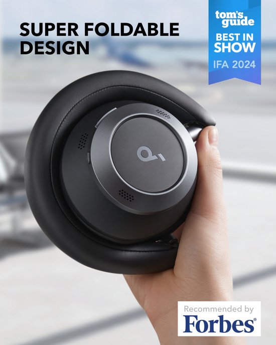 soundcore Space One Pro by Anker - Draadloze Over-ear Koptelefoon Zwart - Headphones - Active Noise Cancelling - Multipoint Connection - 60 uur Accuduur - Bluetooth 5.3 - LDAC - Hi-Res Certified - Klein opvouwbaar