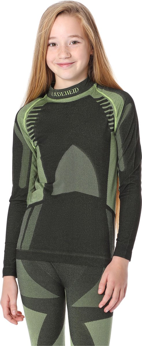 Ladeheid Kinderen Thermoshirt - Thermo ondergoed – Jongen - Meisje - Thermokleding - Longsleeve - LA-SS-Thermo-Shirt-Women - Zwart/Groen - 146-152